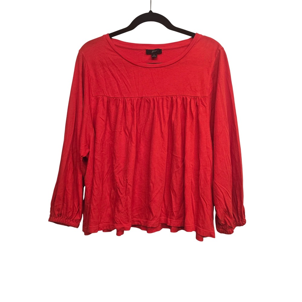 J.Crew Large Coral Babydoll Top Long Sleeve Knit Blouse Soft Casual Preppy Boho